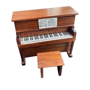 Vintage Miniature Dollhouse Handcrafted Wood Upright Piano and Bench